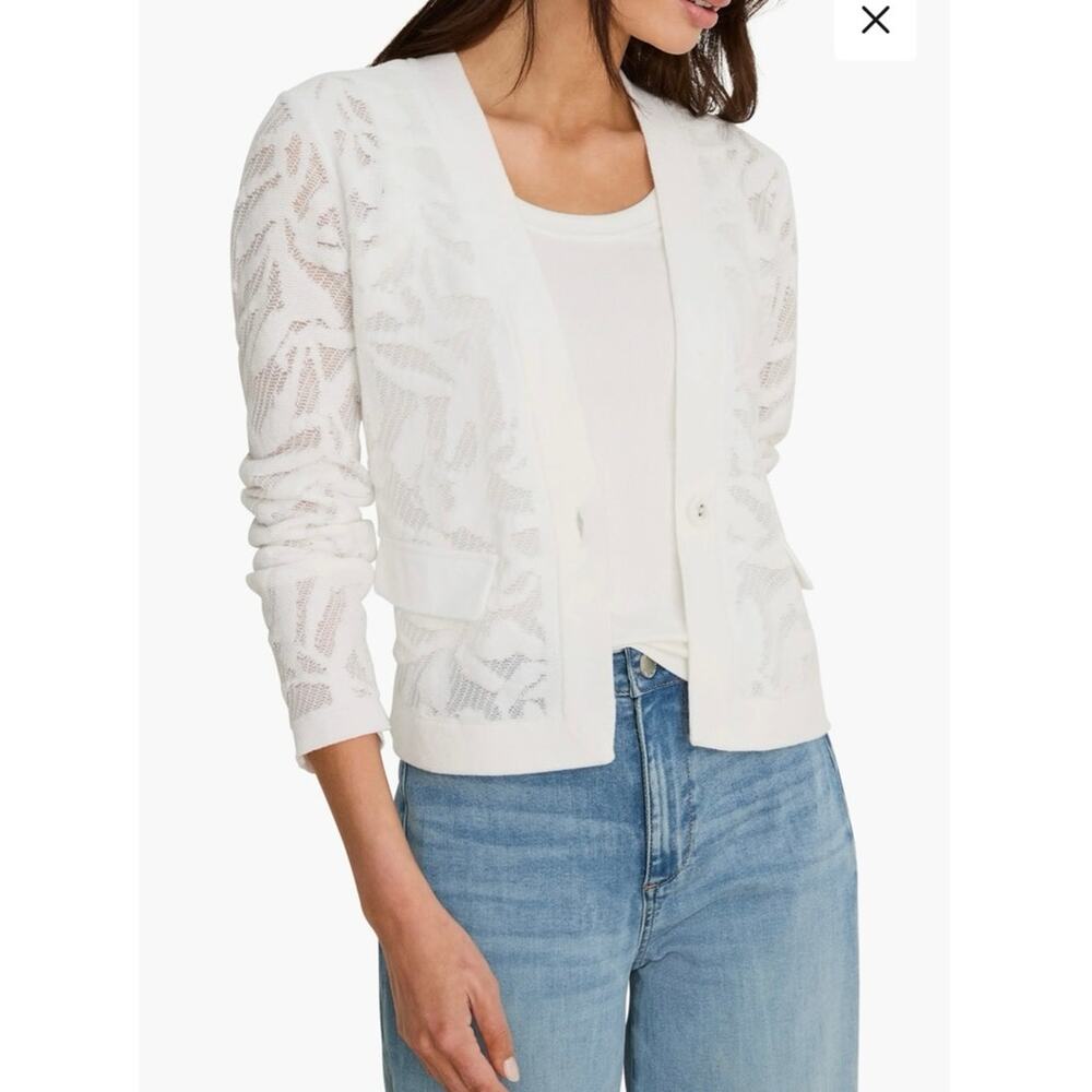 NWOT Nic + Zoe Garden Floral Lace Single Button Jacket in White SZ L